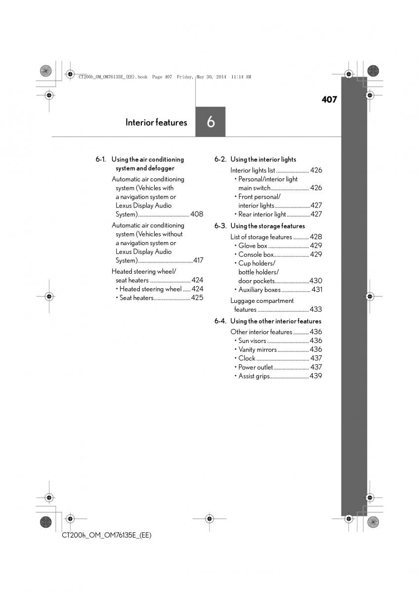 Lexus CT200h owners manual / page 407