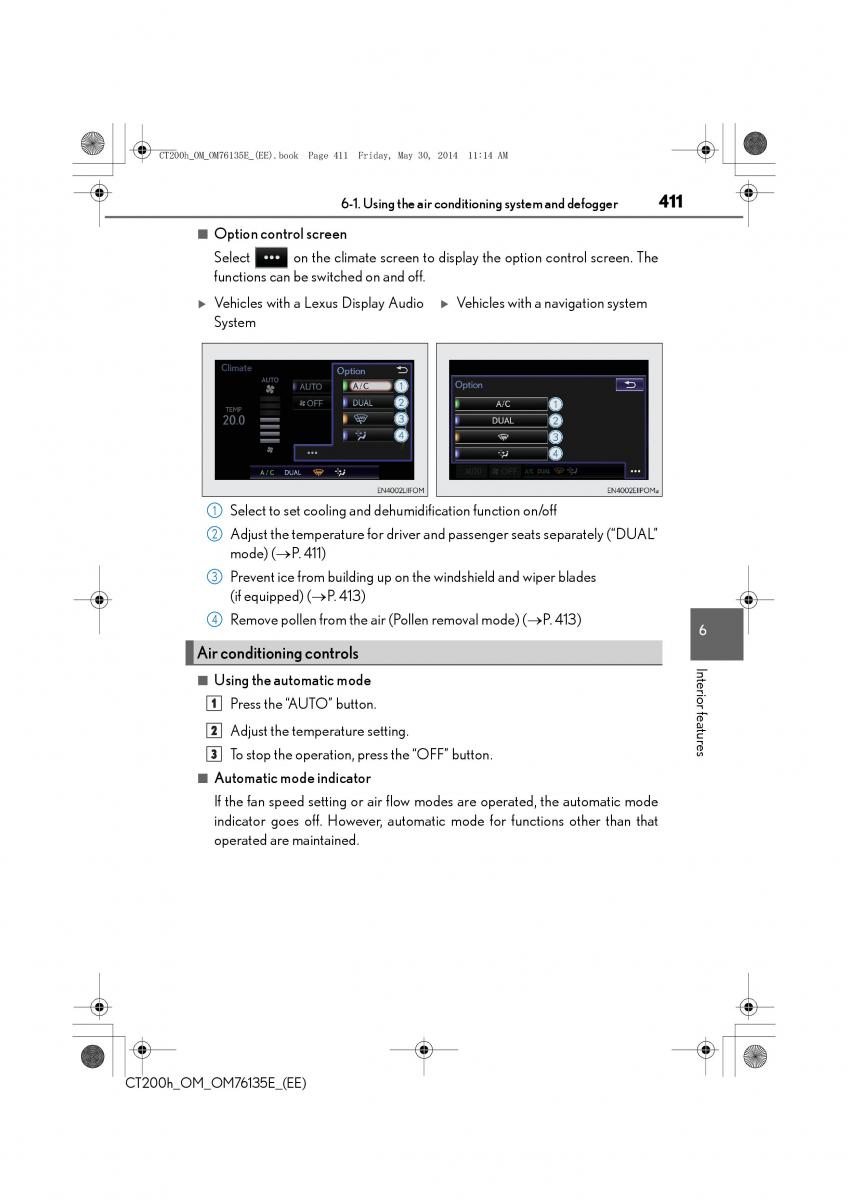 Lexus CT200h owners manual / page 411