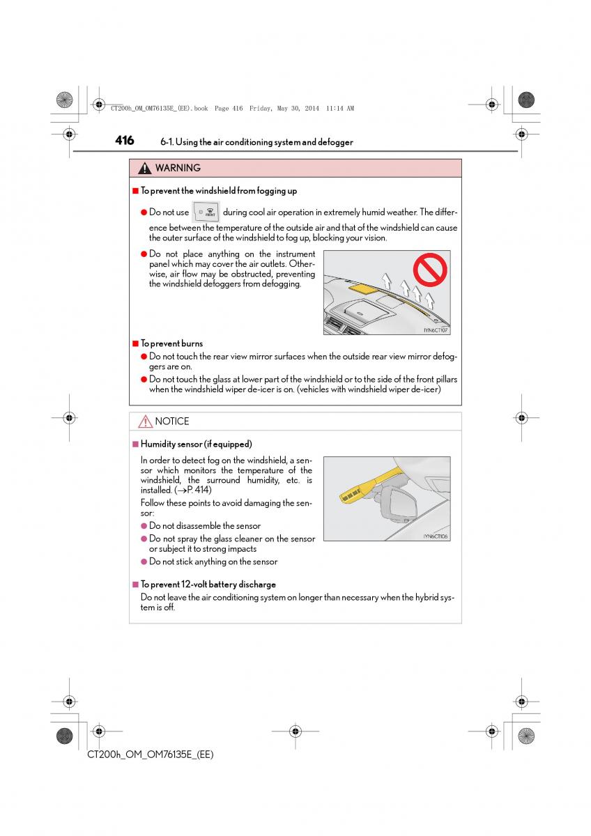 Lexus CT200h owners manual / page 416