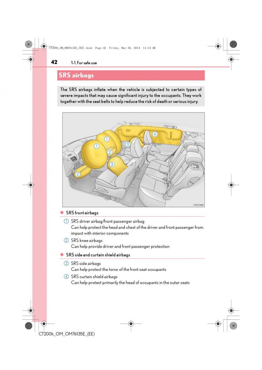 Lexus CT200h owners manual / page 42