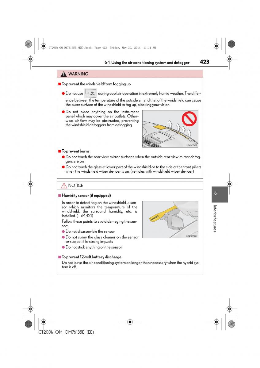 Lexus CT200h owners manual / page 423