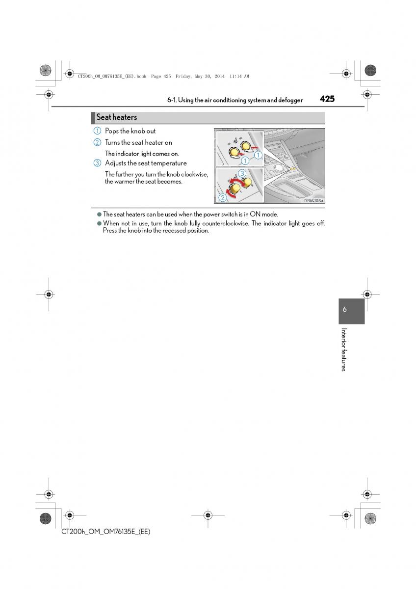 Lexus CT200h owners manual / page 425