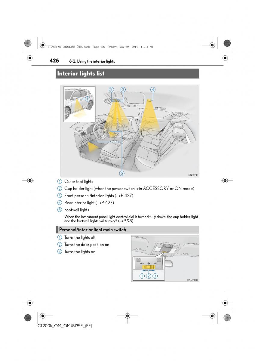 Lexus CT200h owners manual / page 426