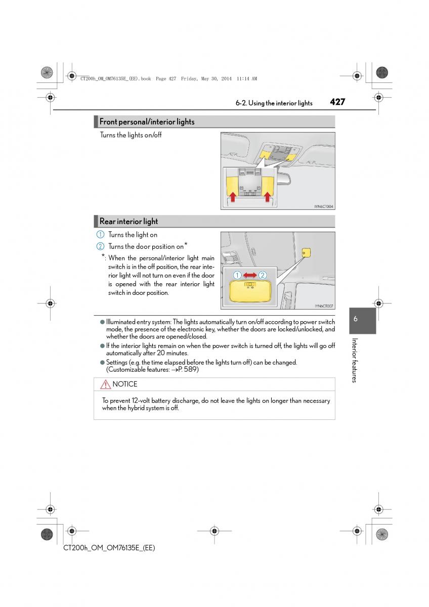 Lexus CT200h owners manual / page 427