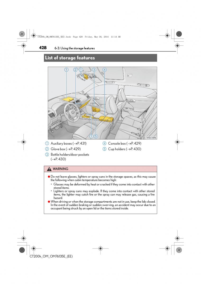 Lexus CT200h owners manual / page 428