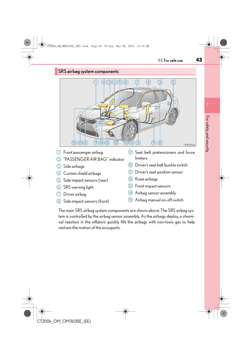 Lexus CT200h owners manual / page 43