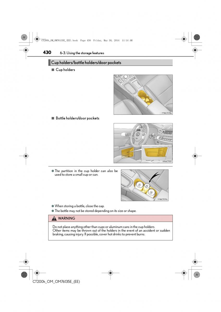 Lexus CT200h owners manual / page 430