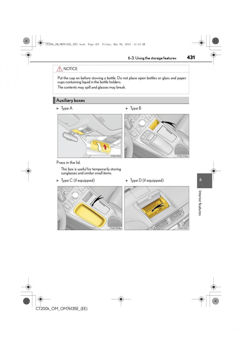 Lexus CT200h owners manual / page 431