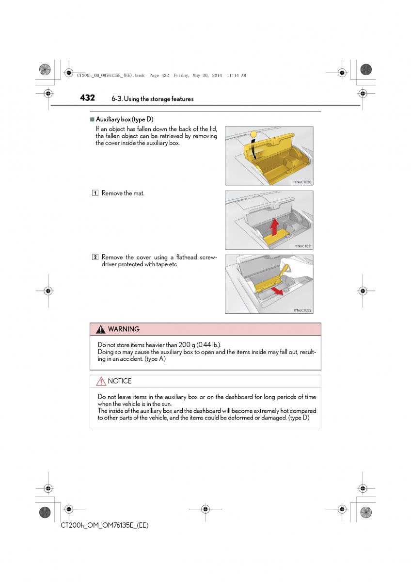 Lexus CT200h owners manual / page 432