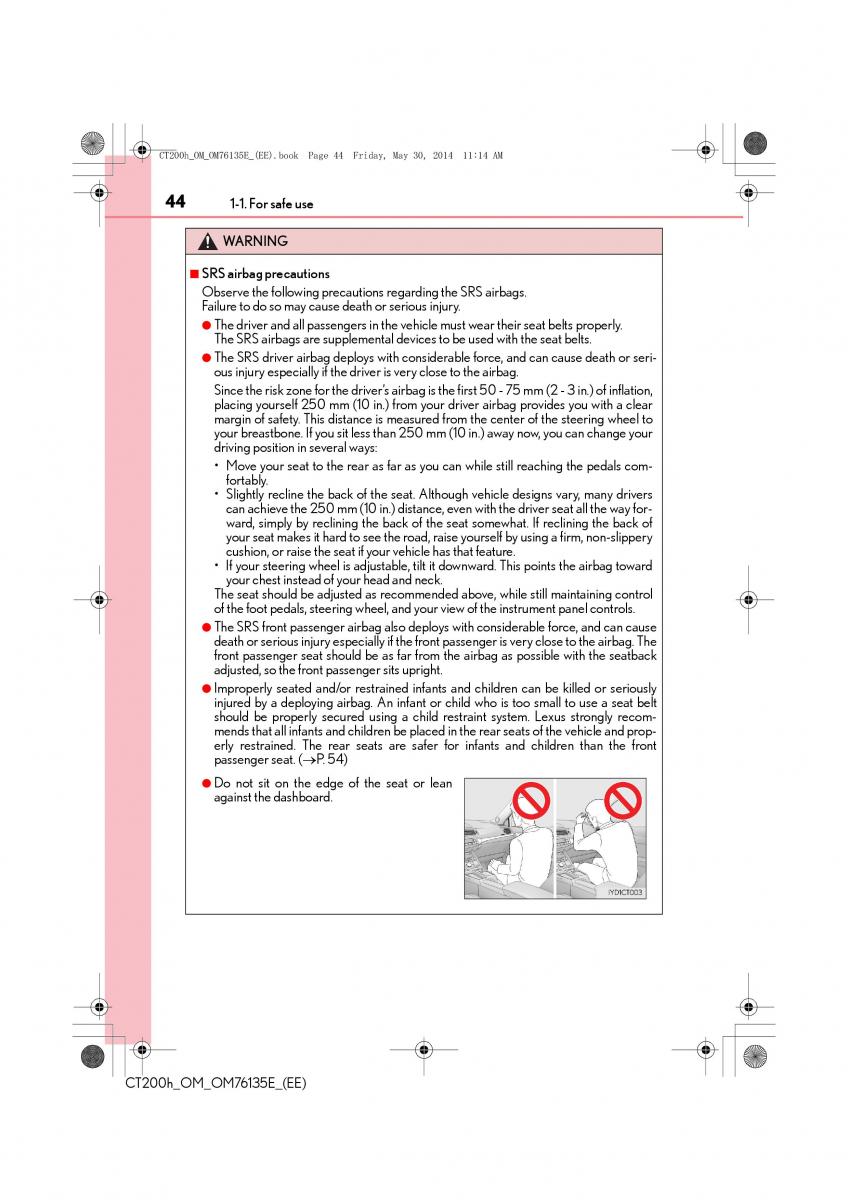 Lexus CT200h owners manual / page 44