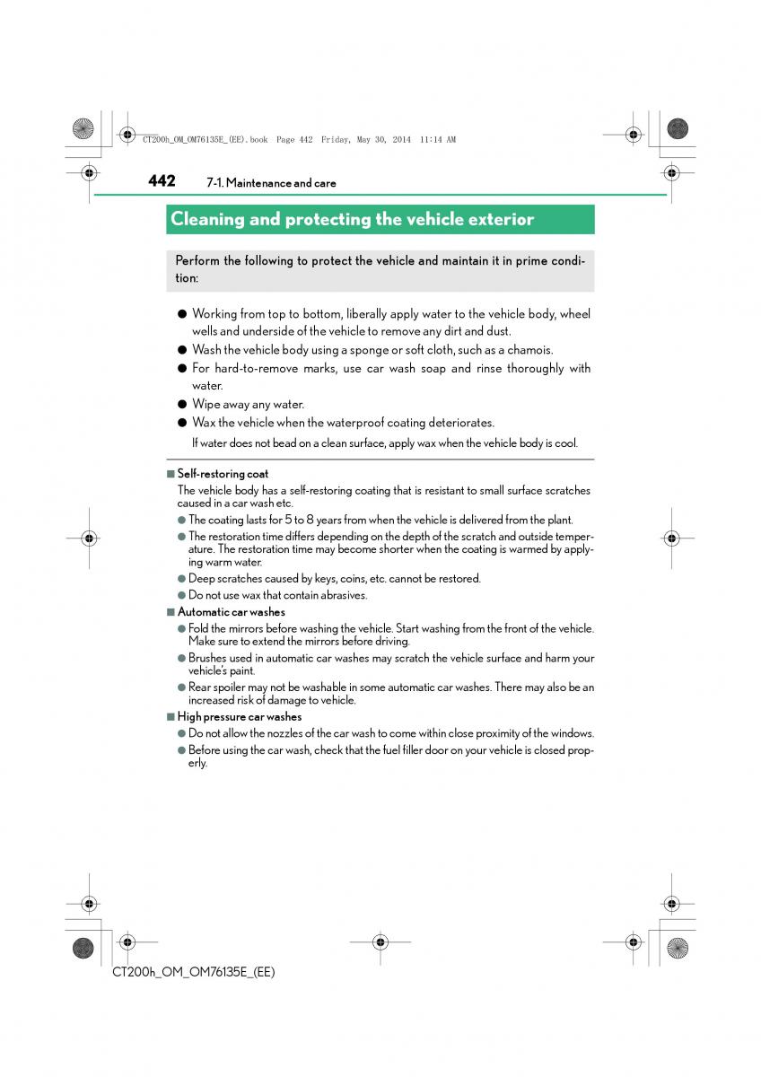 Lexus CT200h owners manual / page 442