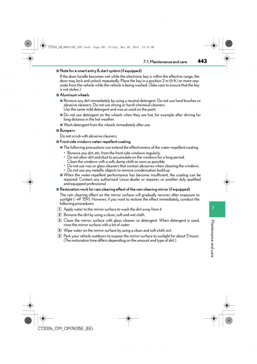 Lexus CT200h owners manual / page 443