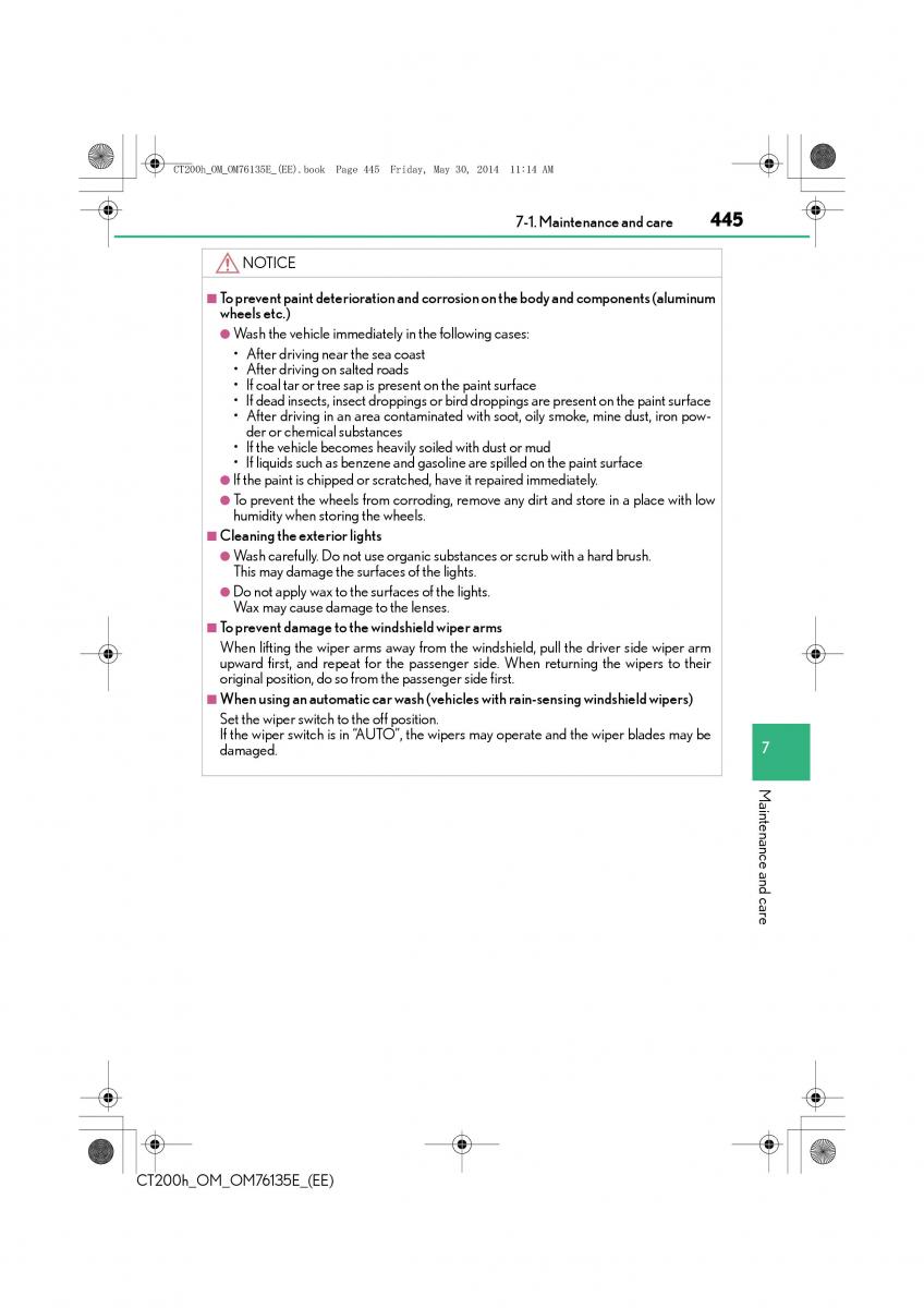 Lexus CT200h owners manual / page 445