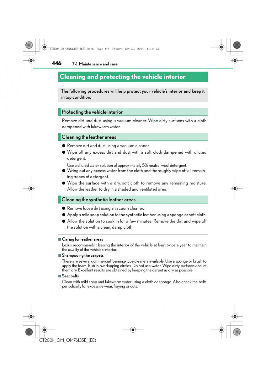 Lexus CT200h owners manual / page 446