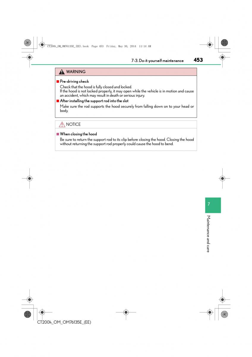 Lexus CT200h owners manual / page 453