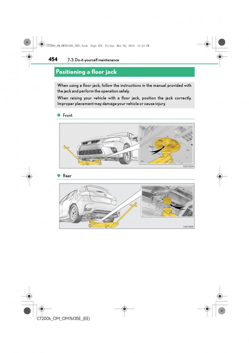 Lexus CT200h owners manual / page 454