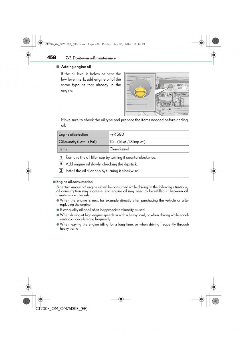 Lexus CT200h owners manual / page 458