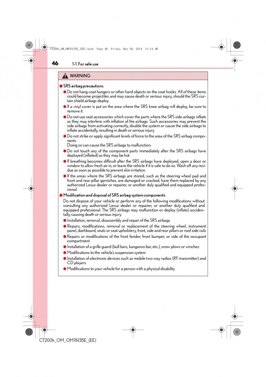 Lexus CT200h owners manual / page 46