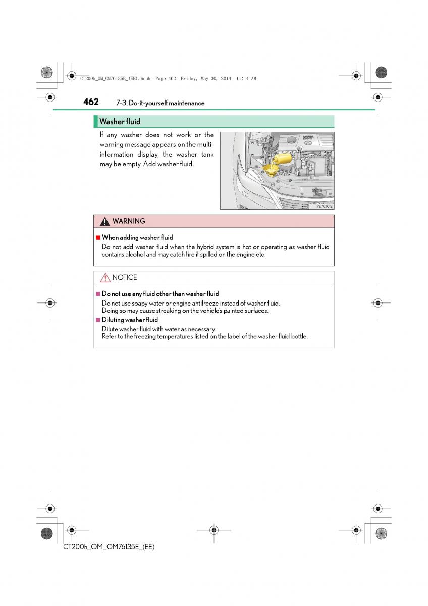 Lexus CT200h owners manual / page 462