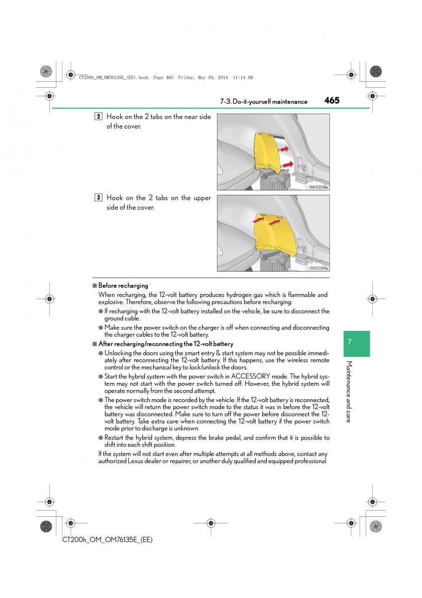 Lexus CT200h owners manual / page 465