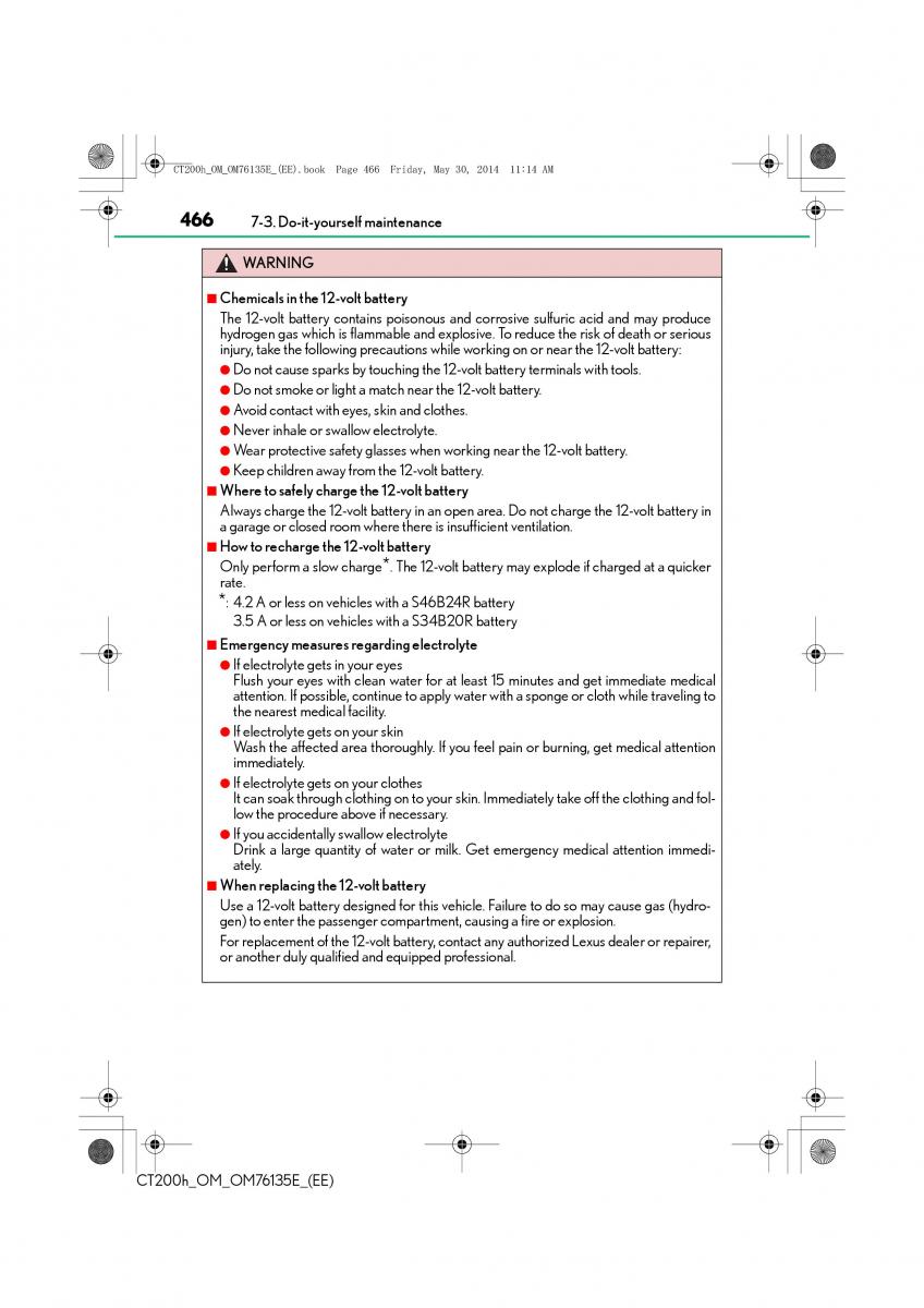 Lexus CT200h owners manual / page 466