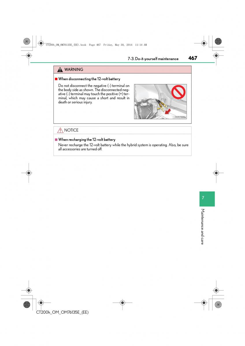 Lexus CT200h owners manual / page 467