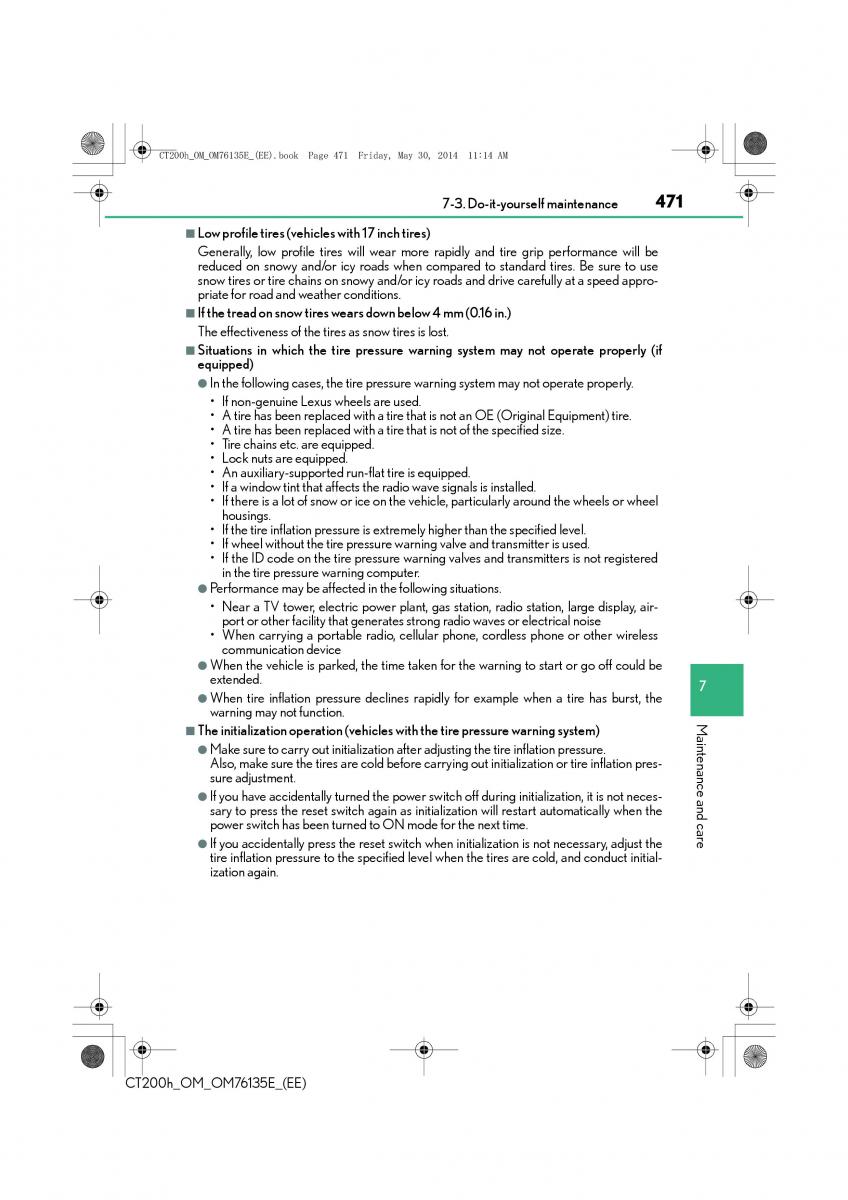 Lexus CT200h owners manual / page 471