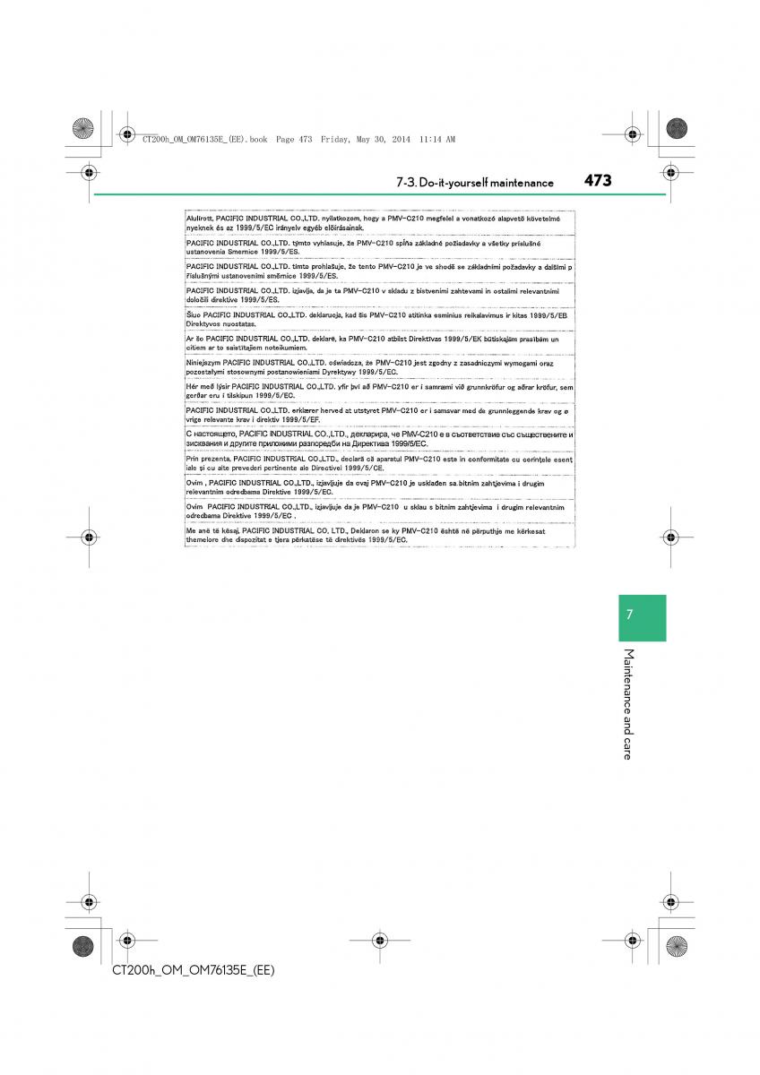 Lexus CT200h owners manual / page 473