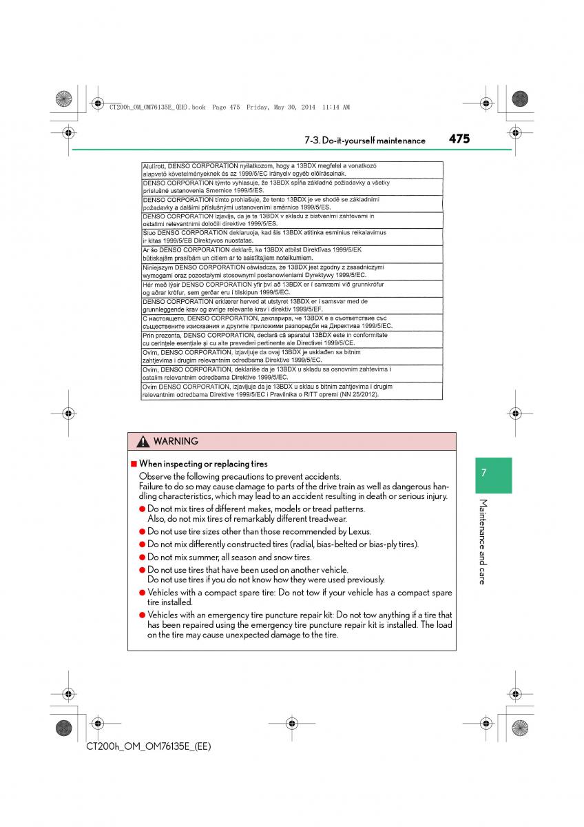 Lexus CT200h owners manual / page 475