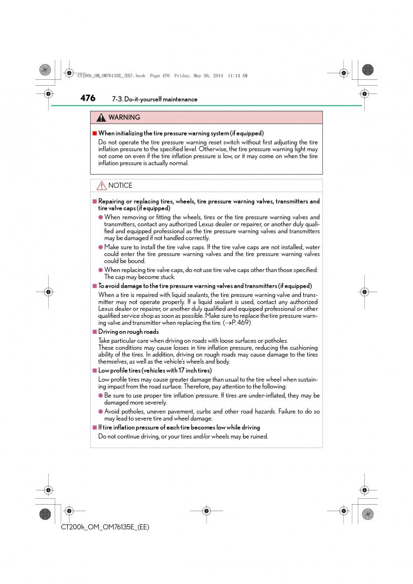 Lexus CT200h owners manual / page 476