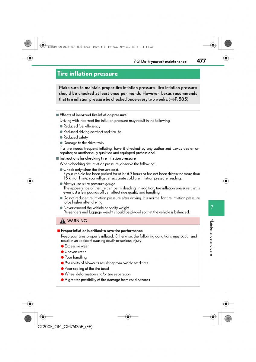 Lexus CT200h owners manual / page 477