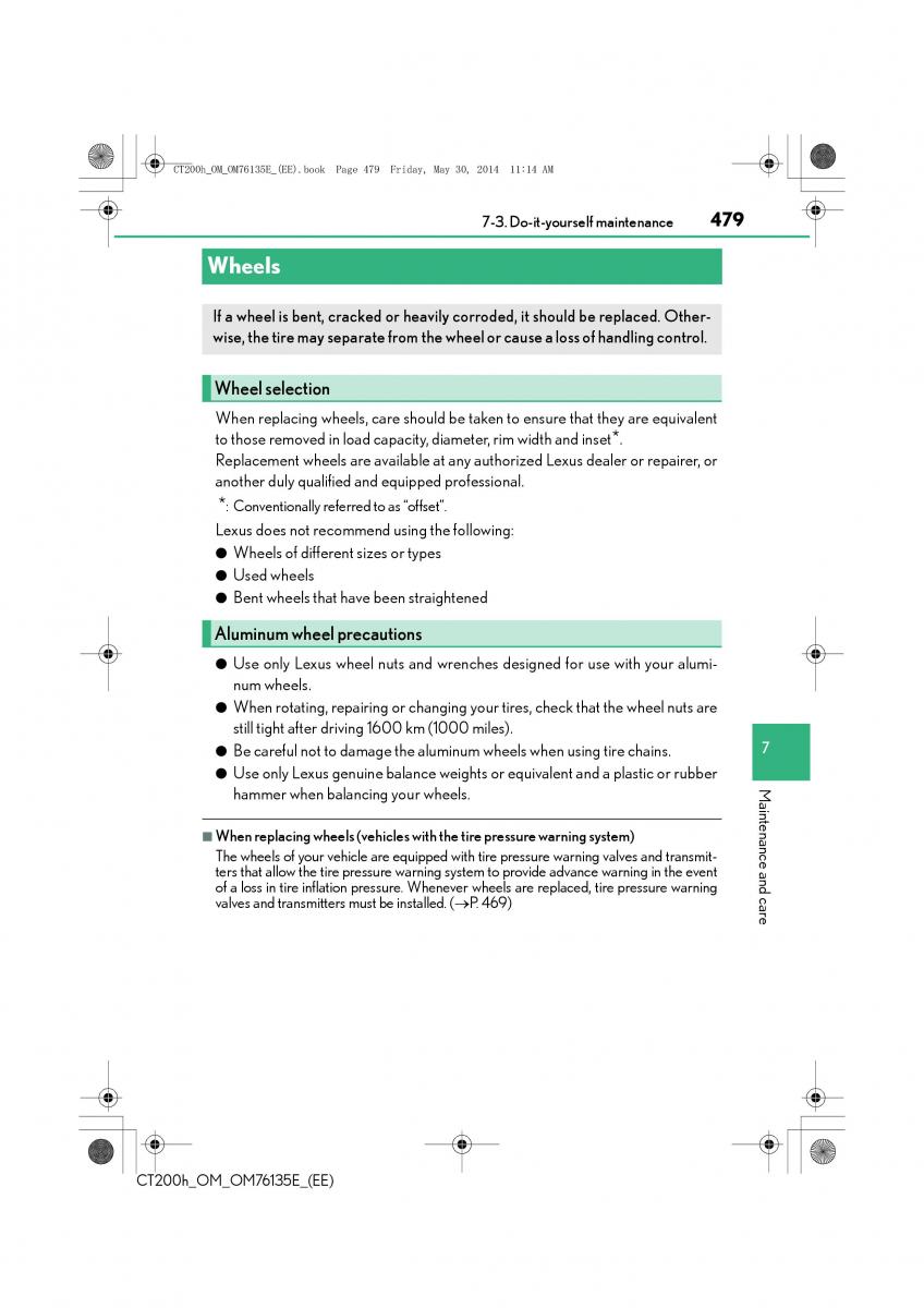 Lexus CT200h owners manual / page 479