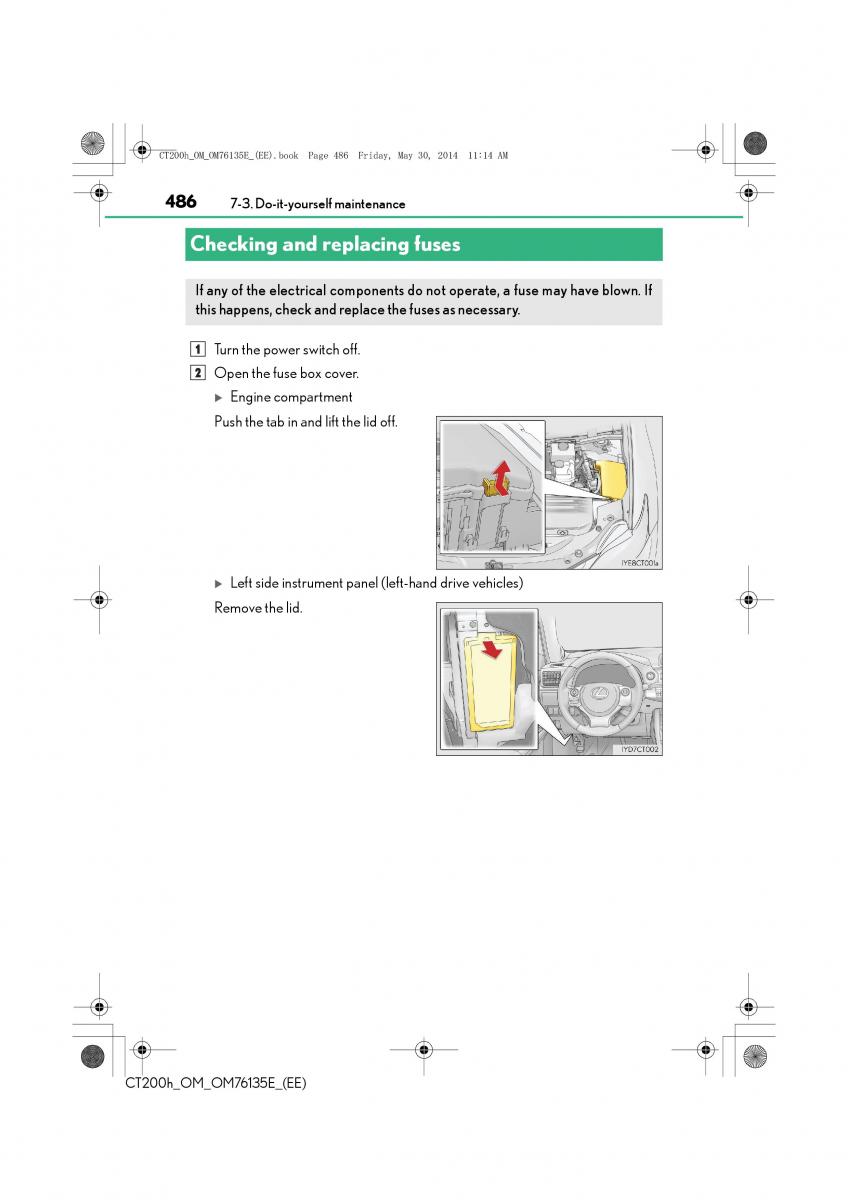 Lexus CT200h owners manual / page 486