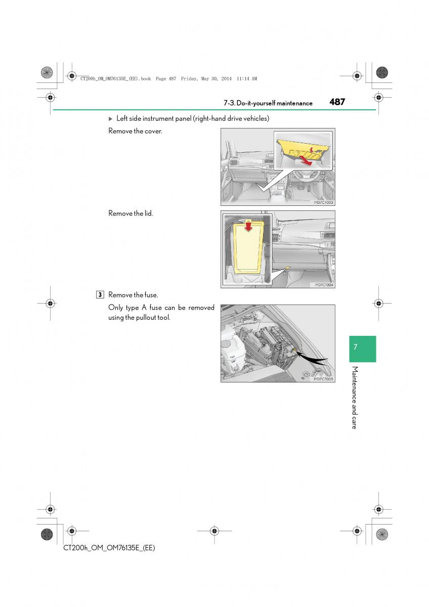 Lexus CT200h owners manual / page 487