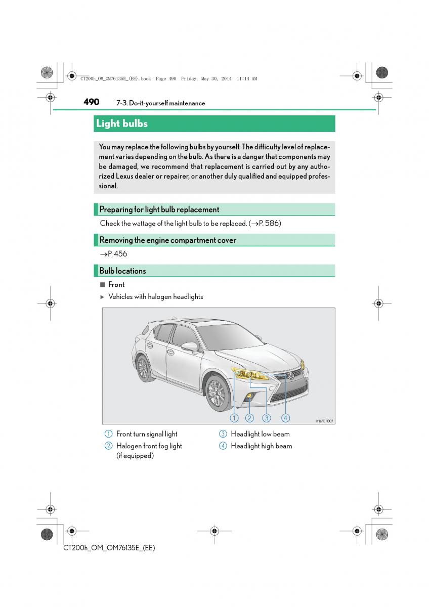 Lexus CT200h owners manual / page 490