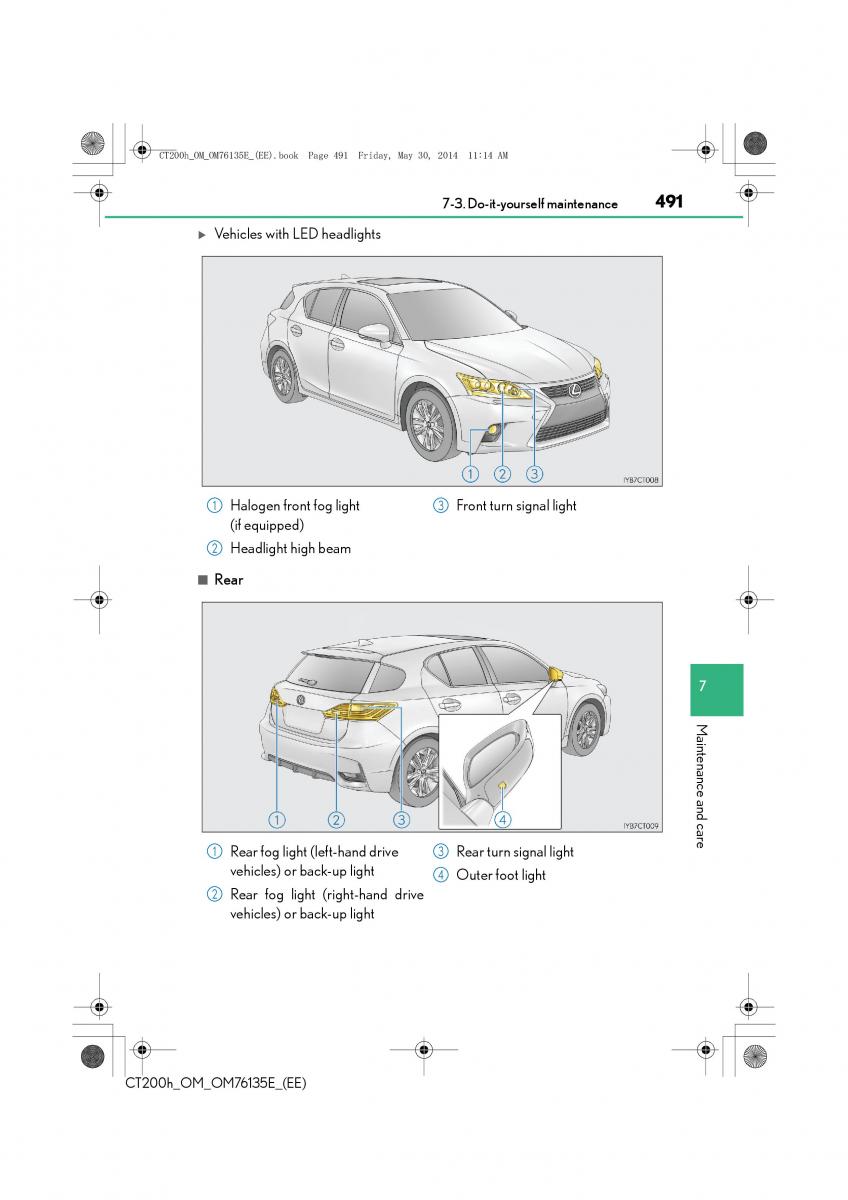 Lexus CT200h owners manual / page 491