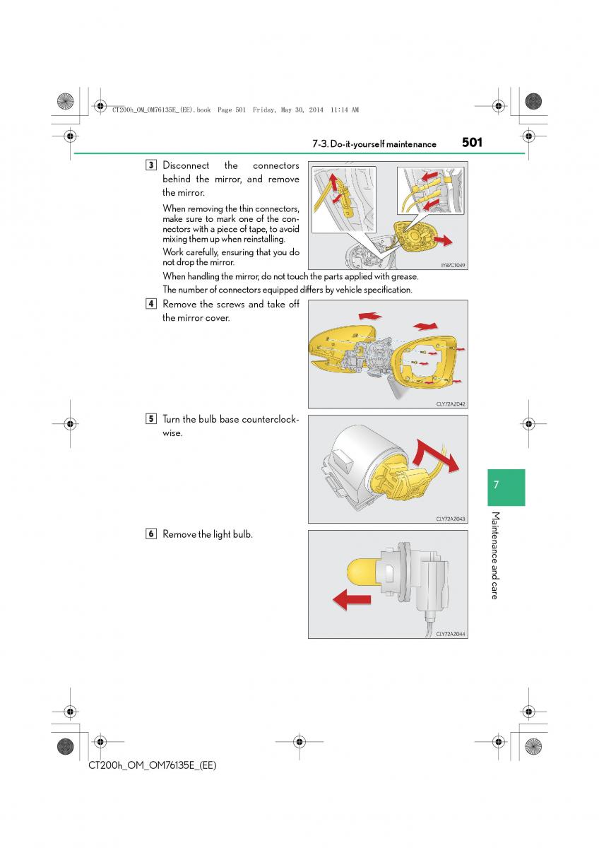 Lexus CT200h owners manual / page 501