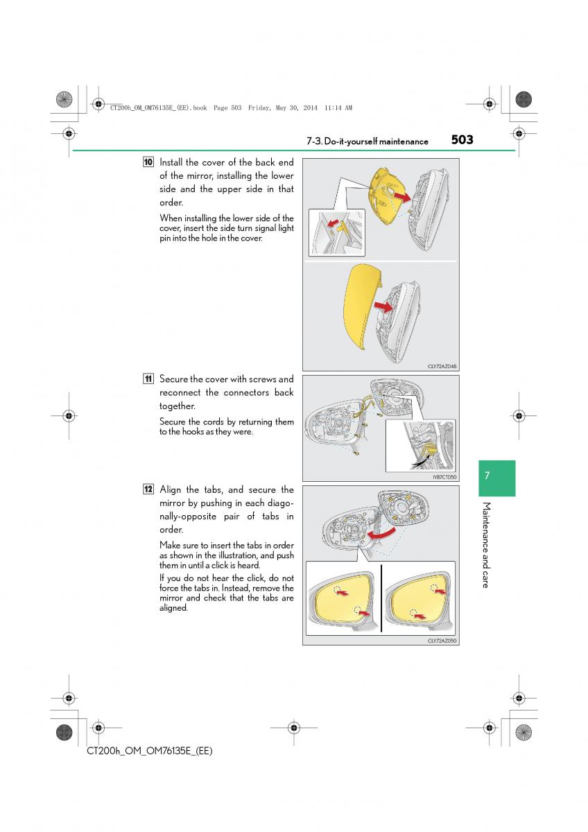 Lexus CT200h owners manual / page 503