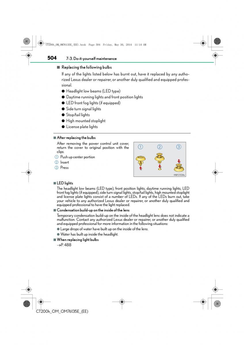 Lexus CT200h owners manual / page 504