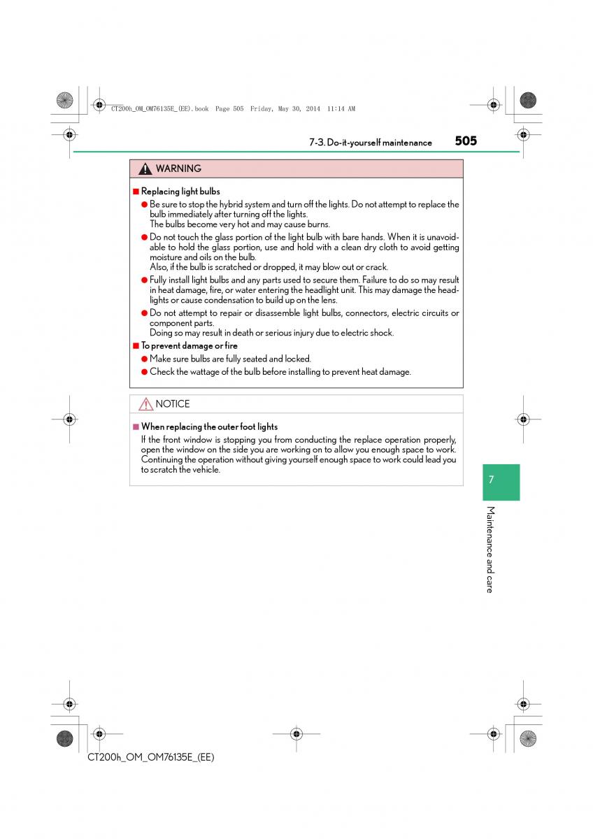 Lexus CT200h owners manual / page 505