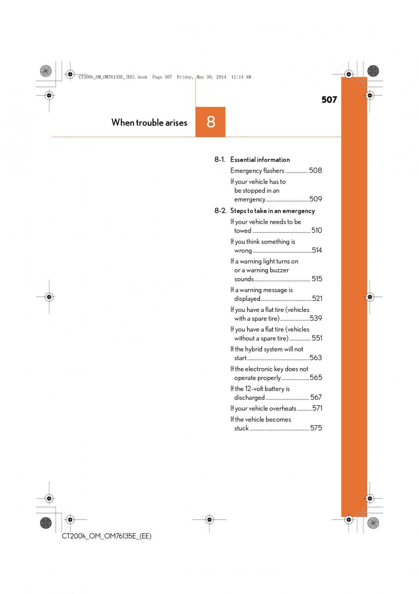 Lexus CT200h owners manual / page 507