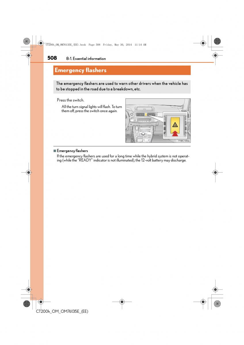 Lexus CT200h owners manual / page 508