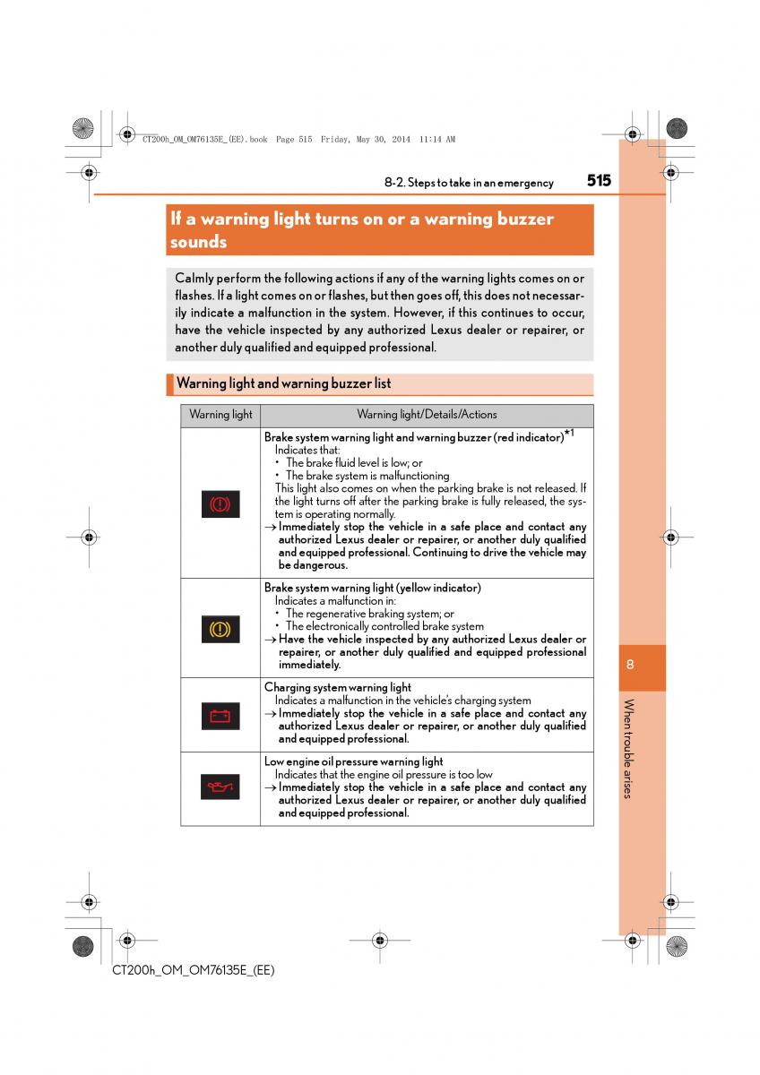 Lexus CT200h owners manual / page 515