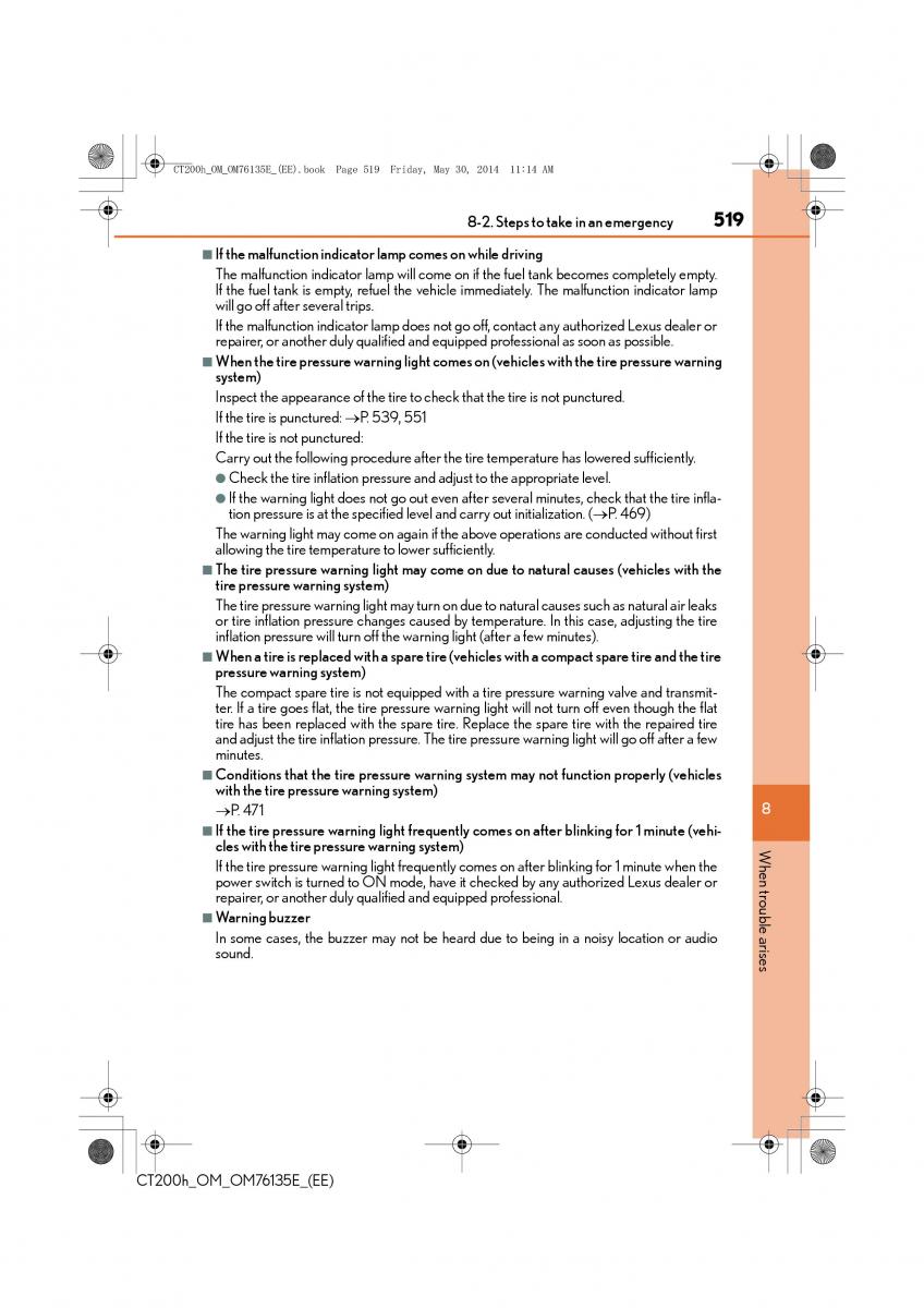 Lexus CT200h owners manual / page 519