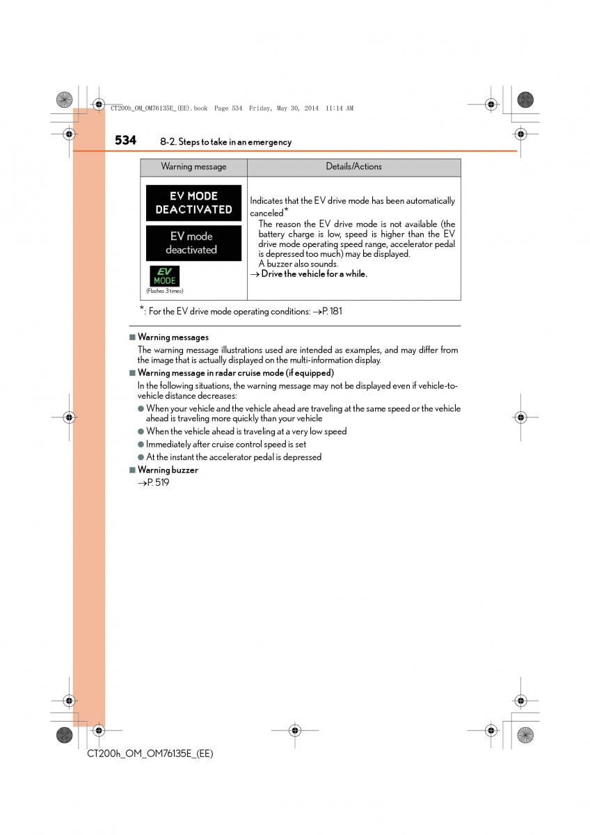 Lexus CT200h owners manual / page 534