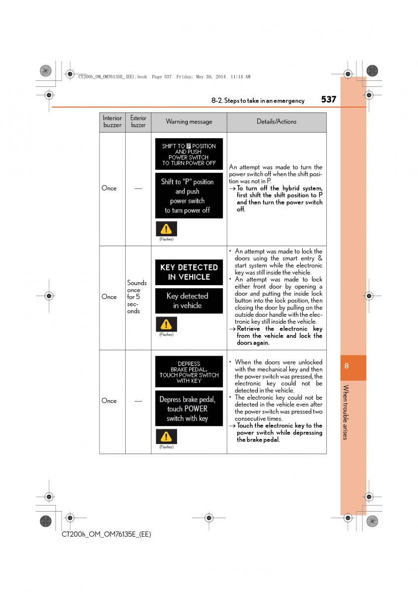 Lexus CT200h owners manual / page 537