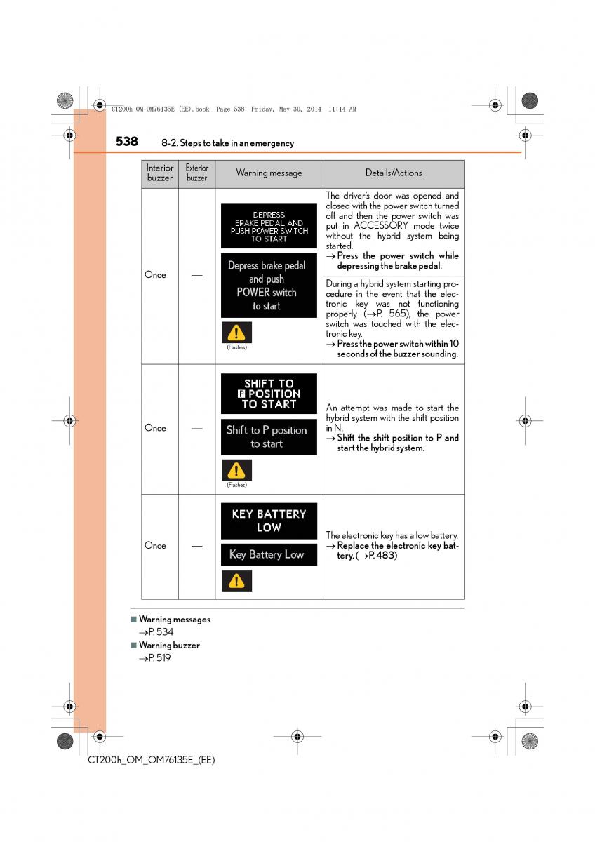 Lexus CT200h owners manual / page 538