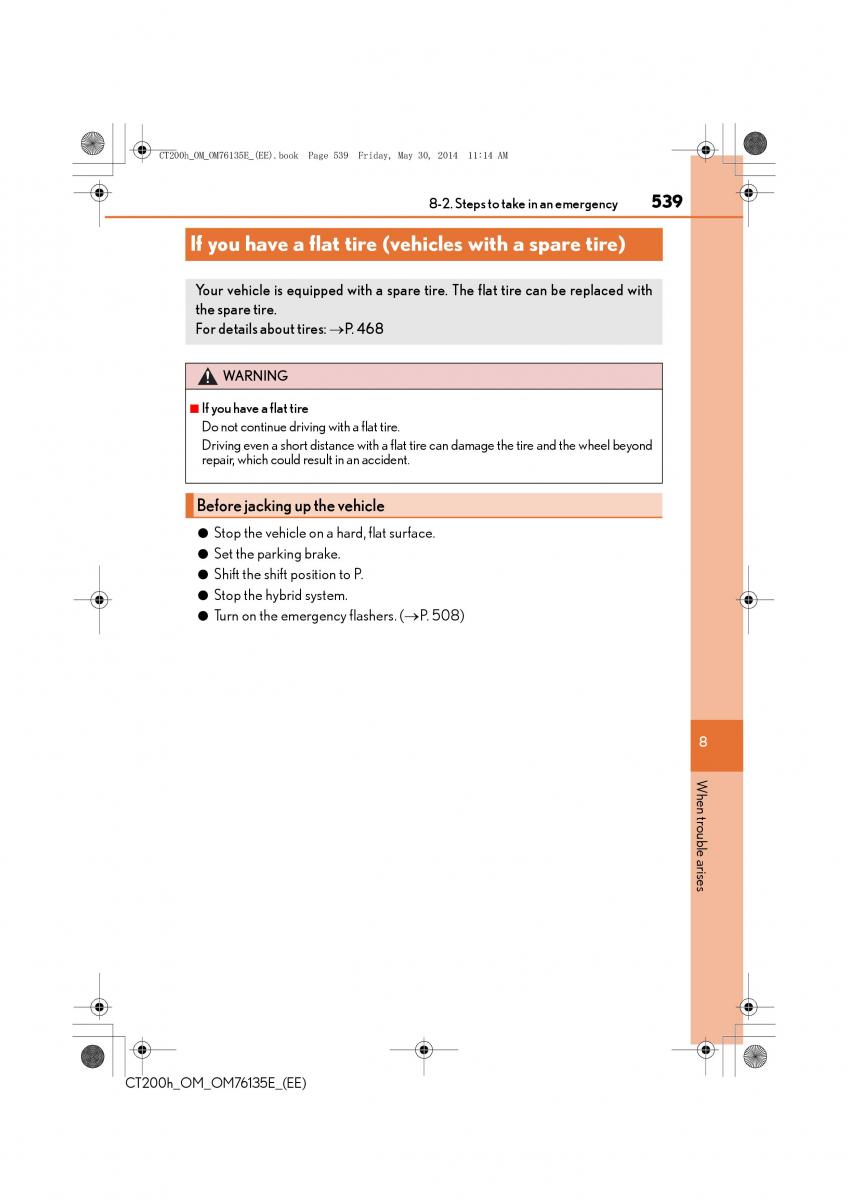 Lexus CT200h owners manual / page 539