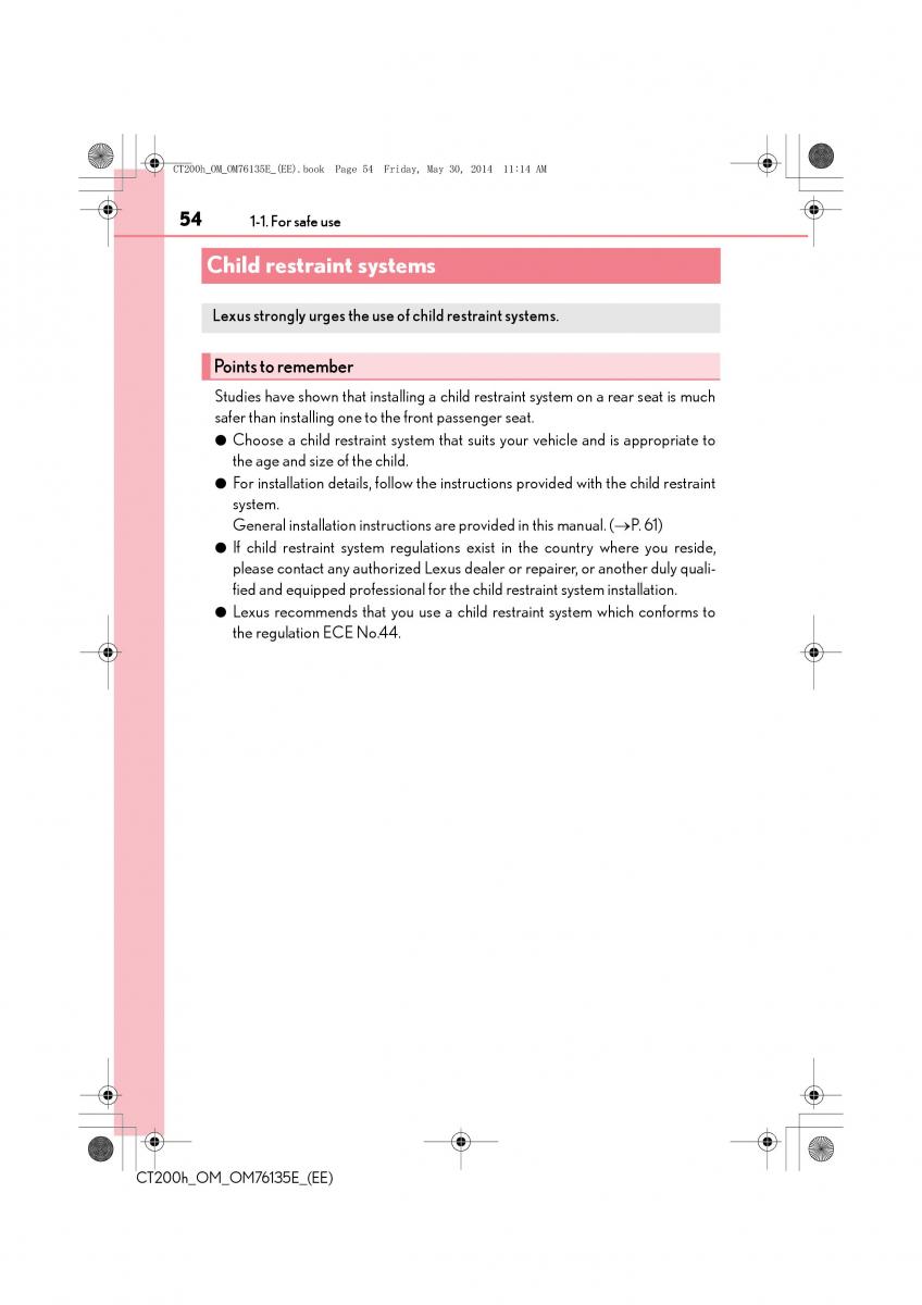 Lexus CT200h owners manual / page 54