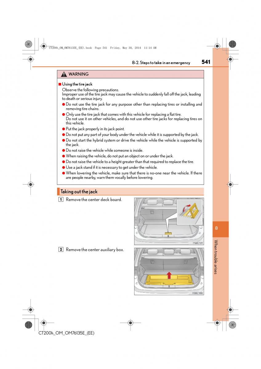 Lexus CT200h owners manual / page 541